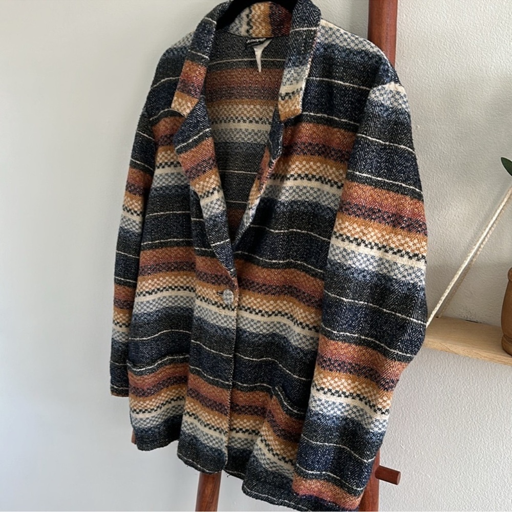 Vintage Knit Patterned Blazer Button Jacket - image 2